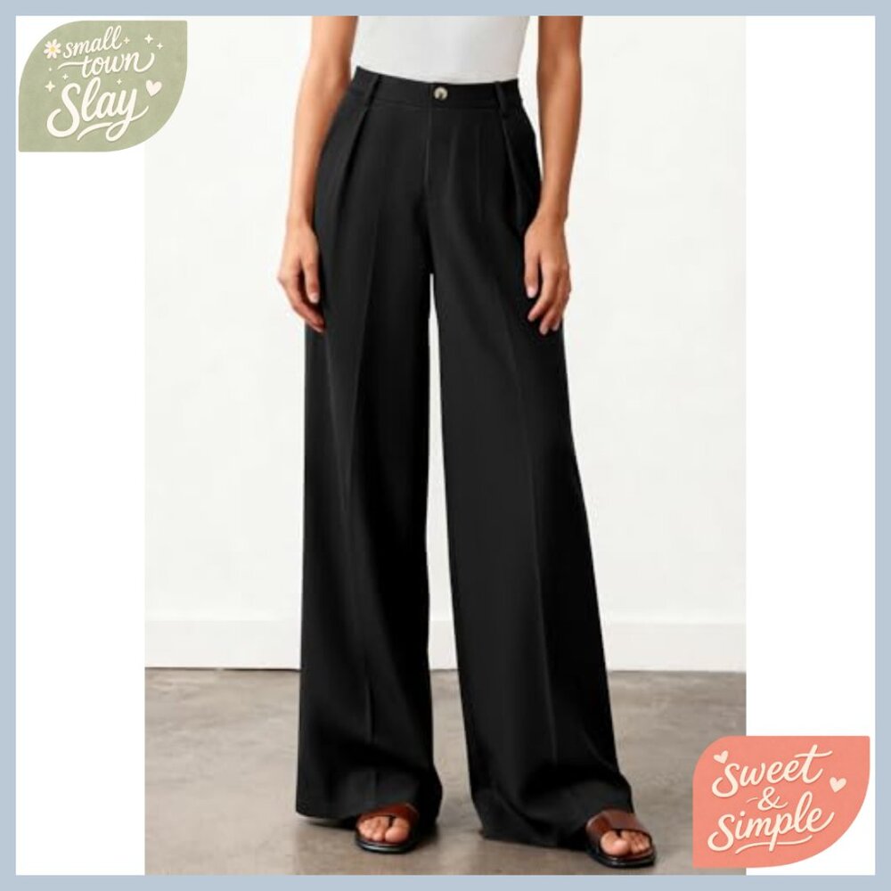 High Waisted Wide Leg Palazzo Pants Business Casual Office Work Trousers - Picture 6 of 7